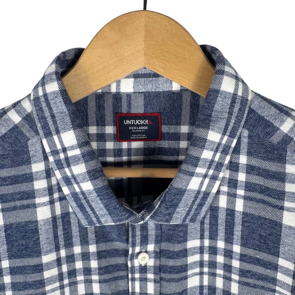 UNTUCKit Mens XXXL Relaxed Fit Blue White Plaid Cotton Flannel Shirt Morenillo